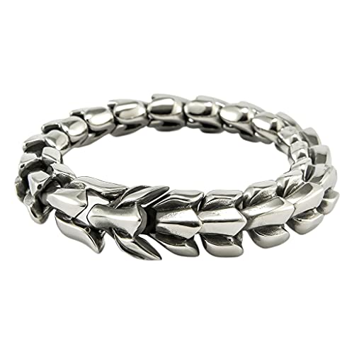 Sharplace Biker Dragon Scale Brazalete Punk Rock Vintage Metal Envejecido Titanio Acero Eslabón de Forma de Dragón Brazalete para Hombres Niños - Retro 9.05 Pulgadas