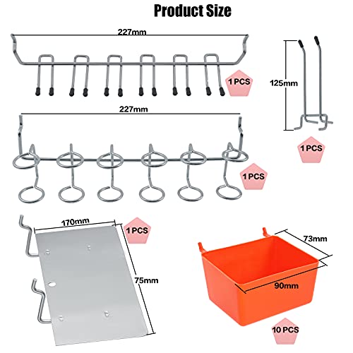 SHEENO 144 ganchos para tablero de peg, surtido con contenedores de pegboard, cerraduras de clavijas, para organizar varias herramientas para garaje, banco de trabajo, cocina