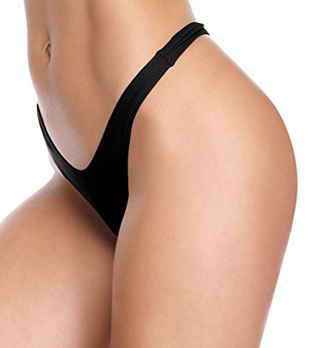 SHEKINI Traje de Baño para Mujer Bikini Pantalones de Baño Cintura Baja Brasileño Braguitas de Bikini Tanga Sexy Pantalones de Bikini de Playa (Small, Negro)