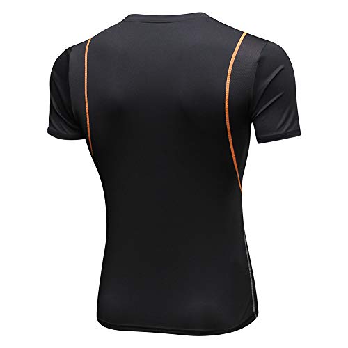 Shengwan Hombre 2 Piezas Conjunto de Compresion, Running Mallas Leggings + Camisetas Compression para Correr, Gimnasio, Fitness Negro Naranja M