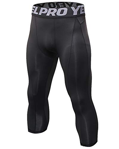 Shengwan Leggings 3/4 Hombre Deportivos Mallas Térmicos Correr Gimnasio Pantalones de Compresión Negro XXL