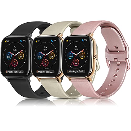 SHENL 3 Pack Correa Compatible con Amazfit GTS, 20mm Pulsera de Repuesto de Silicona Ajustable para Amazfit GTS 2/2 Mini/2e / Amazfit GTR 42mm / Amazfit Bip/Amazfit Bip Lite (Negro/Oro Rosa/Oro)