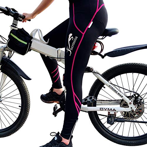 Shermosa Culottes Ciclismo Mujer Largo Culote Bicicleta Pantalon Ciclismo MTB para Mujeres con Badana sin Tirantes Negro-Rosa EU M