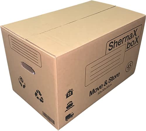 Shernax Box Pack 10 cajas con asas 500x300x300 de cartón ultraresistente para almacenaje mudanza transporte