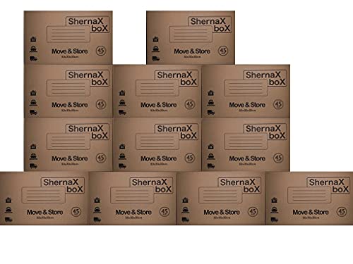 Shernax Box Pack 10 cajas con asas 500x300x300 de cartón ultraresistente para almacenaje mudanza transporte