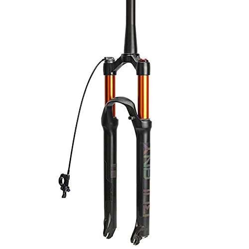 SHHMA Ajuste de la amortiguación de la Horquilla Delantera de Bicicleta de montaña Horquilla Delantera de presión de Aire Control de Cable de Horquilla cónica y Recta,Gold Tapered Tube,29 in