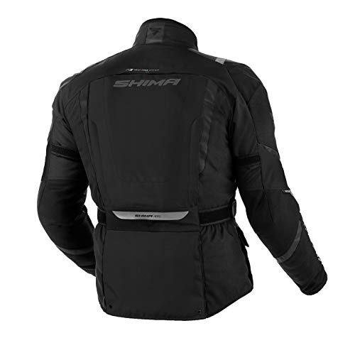 Shima HERO Chaqueta Moto Hombre -Toda Estaciones Cazadora Moto Cordura Textil Hombre con membrana impemeable capa calefactora CE protecciones, ajuste de la anchura (Negro, L)