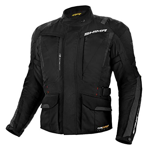 Shima HERO Chaqueta Moto Hombre -Toda Estaciones Cazadora Moto Cordura Textil Hombre con membrana impemeable capa calefactora CE protecciones, ajuste de la anchura (Negro, L)