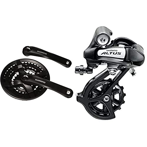 SHIMANO Bielas Tourney TY501 6/7/8V, Hombres, Negro, Estándar + Altus RDM310DL Cambio M310 7/8 Velocidades, Color Negro