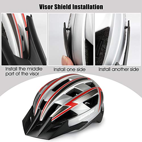 Shinmax Casco Bicicleta Carretera Casco Seguridad CE Stándar/Casco de Escalada Ajustable con USB Luz de Seguridad y Visera extraíble y Gafas de Montaña Magnéticas para Hombres y Mujeres Adultos