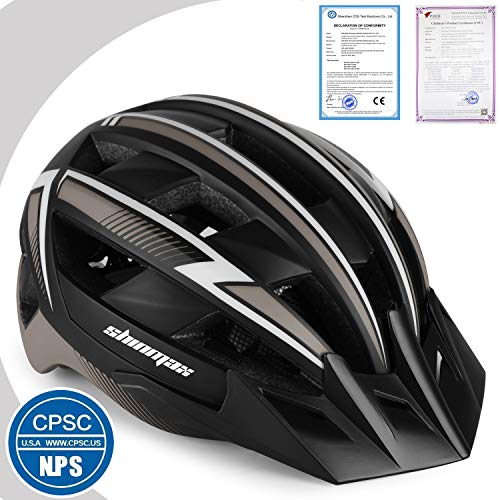 Shinmax Casco Bicicleta Carretera Casco Seguridad CE Stándar/Casco de Escalada Ajustable con USB Luz de Seguridad y Visera extraíble y Gafas de Montaña Magnéticas para Hombres y Mujeres Adultos