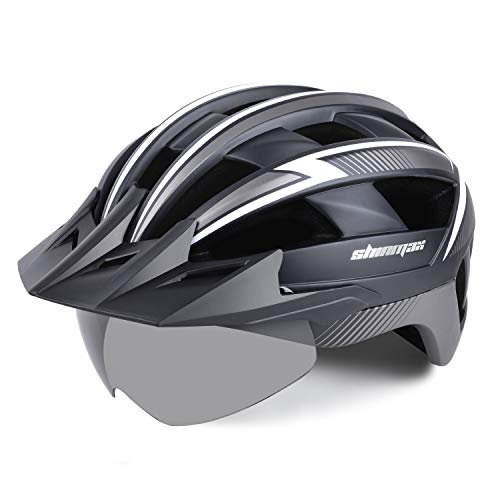 Shinmax Casco Bicicleta Carretera Casco Seguridad CE Stándar/Casco de Escalada Ajustable con USB Luz de Seguridad y Visera extraíble y Gafas de Montaña Magnéticas para Hombres y Mujeres Adultos