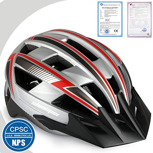 Shinmax Casco Bicicleta Carretera Casco Seguridad CE Stándar/Casco de Escalada Ajustable con USB Luz de Seguridad y Visera extraíble y Gafas de Montaña Magnéticas para Hombres y Mujeres Adultos