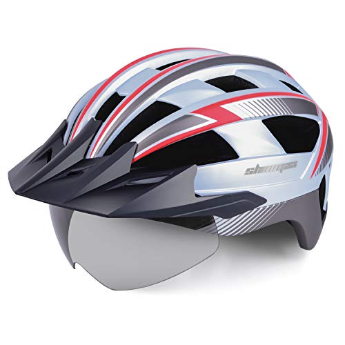 Shinmax Casco Bicicleta Carretera Casco Seguridad CE Stándar/Casco de Escalada Ajustable con USB Luz de Seguridad y Visera extraíble y Gafas de Montaña Magnéticas para Hombres y Mujeres Adultos