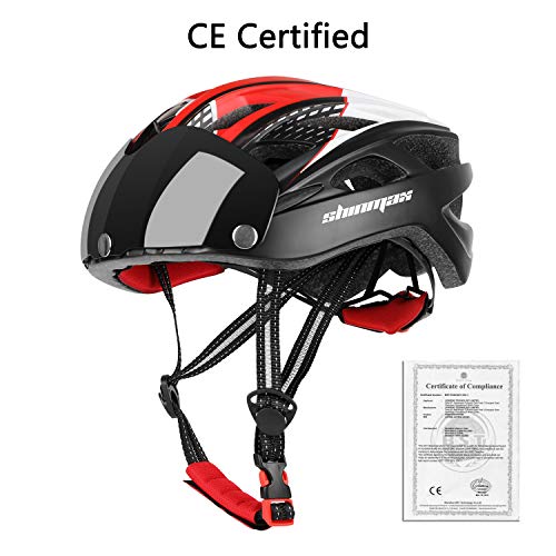 Shinmax Casco Bicicleta con luz, Certificación CE,con Visera Magnética Seguridad Ajustable Desmontable Deporte Gafas de Protección Ligera para Montar Ski & Snowboard Unisex Cascos Bici Adultos