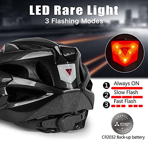 Shinmax Casco Bicicleta con luz, Certificación CE,con Visera Magnética Seguridad Ajustable Desmontable Deporte Gafas de Protección Ligera para Montar Ski & Snowboard Unisex Cascos Bici Adultos 56-62cm