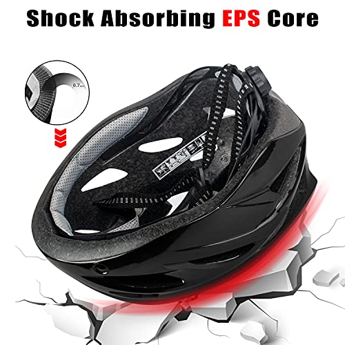 Shinmax Casco Bicicleta con luz, Certificación CE,con Visera Magnética Seguridad Ajustable Desmontable Deporte Gafas de Protección Ligera para Montar Ski & Snowboard Unisex Cascos Bici Adultos 56-62cm