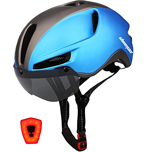 Shinmax Casco Bicicleta,Casco Bicicleta Adulto para con Magnética Visera,Casco MTB con Luz LED Recargable & Cuerda de Seguridad Reflectante,Cascos Bicicleta Montaña,Casco de Bicicleta 57-62CM (RC-088)