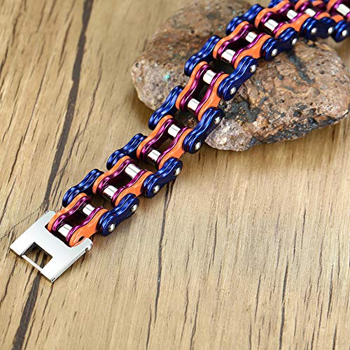 SHJMANJE Moda Pulsera Titanio Acero, Cadena de Bicicleta Pulsera Hombre Acero Inoxidable Biker Brazo Maduro para Hombres de Ancho Motocicleta Pulsera 21.5 cm Mujeres, Red