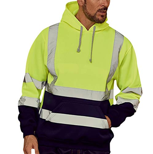 SHOBDW Seguridad Reflectante Sudaderas con Capucha Hombres Liquidación Venta Ropa de Trabajo en la Carretera High Visibility Tira Reflectante Tallas Grandes Correr,Senderismo, Ciclismo (Green,4XL)