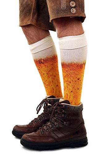 shoperama Medias hasta la rodilla con impresión de cerveza, para hombre y mujer, para carnaval, fiestas, Oktoberfest, talla: 43-46