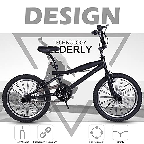 SHTST Pro Cruiser Retro Design BMX Bike, Velocidad Simple, Marco de Acero de Alto Carbono, Ruedas de 20 Pulgadas, Adecuado para niños, Adultos (Color : Black)