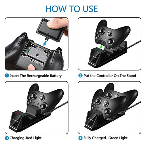 Shumeifang Estación de Carga rápida para Xbox One, Doble Estación de Carga Cargador Rápida con 2 Recargable Baterías de 1200mAh, para Controladores Inalámbricos Xbox One/S/X (Estilo Nuevo) - Negro