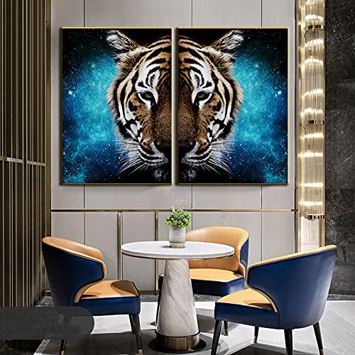 SIDIAN Animal Art Tiger Posters Modern Tiger Pintura Canvas Print Tiger Canvas Wall Art Prints Cuadros para La Decoracion De La Pared De La Salon De Estar 50x70cmx2 Sin Marco