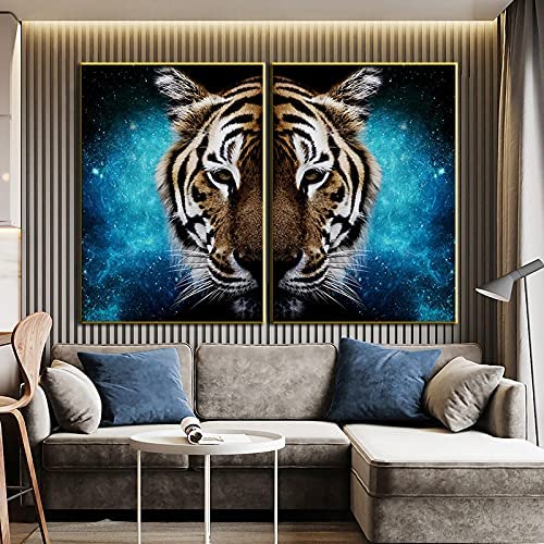 SIDIAN Animal Art Tiger Posters Modern Tiger Pintura Canvas Print Tiger Canvas Wall Art Prints Cuadros para La Decoracion De La Pared De La Salon De Estar 50x70cmx2 Sin Marco