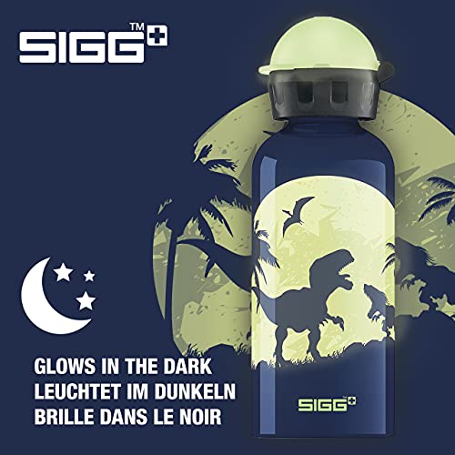 SIGG Glow Moon Dinos Cantimplora infantil (0.4 L), botella para niños sin sustancias nocivas y con tapa hermética, cantimplora ligera de aluminio