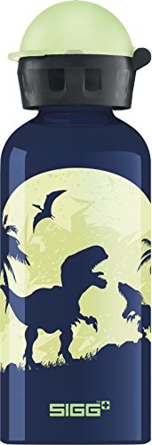 SIGG Glow Moon Dinos Cantimplora infantil (0.4 L), botella para niños sin sustancias nocivas y con tapa hermética, cantimplora ligera de aluminio