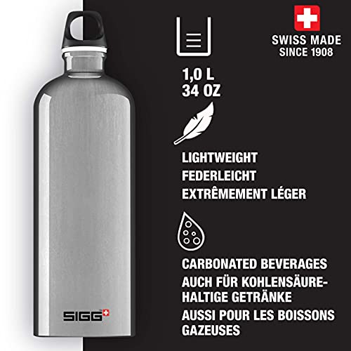 SIGG Traveller Alu Botella cantimplora (1 L), botella con tapa hermética libre de sustancias nocivas, botella de aluminio ligera
