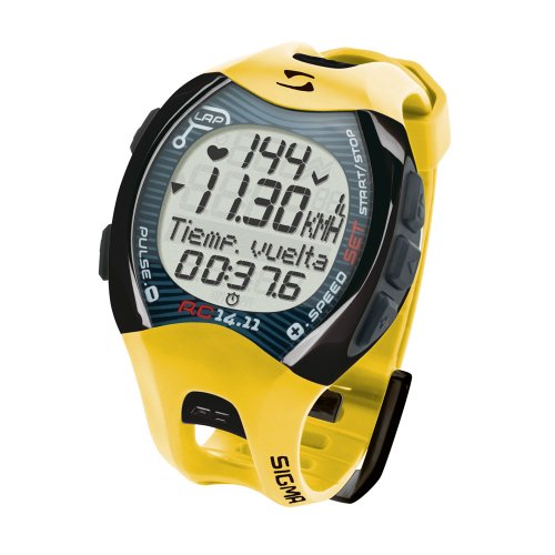 Sigma Reloj Pulsómetro Deportivo RC 14.11 Amarillo, Incluye Banda torácica, señal codificada, Unisex