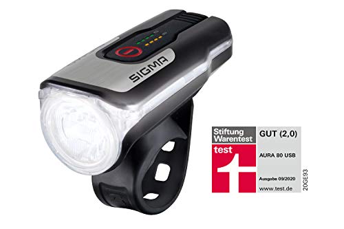 SIGMA SPORT - Aura 80 | Faro de bicicleta LED 80 lux | Faro delantero con batería que cumple la normativa alemana de tráfico