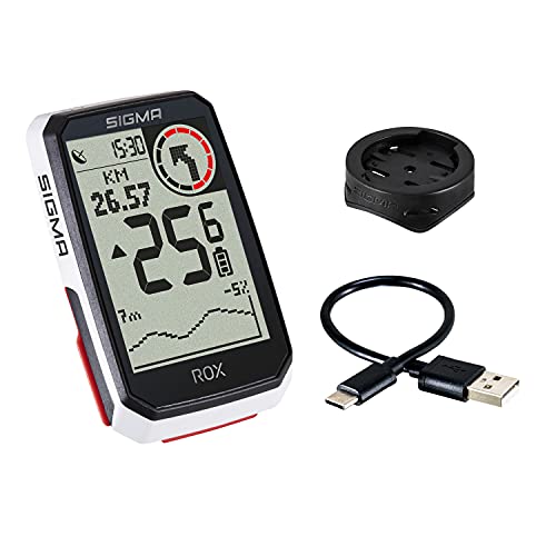 SIGMA SPORT ROX 4.0 Blanco | Ciclocomputador inalámbrico GPS y navegación, con soporte GPS | Navegación GPS en exteriores con altimetría