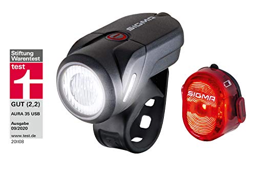 SIGMA SPORT - Set de faros de bicicleta LED Aura 35 y NUGGET II | Faro delantero y faro trasero con batería que cumplen la normativa alemana de tráfico