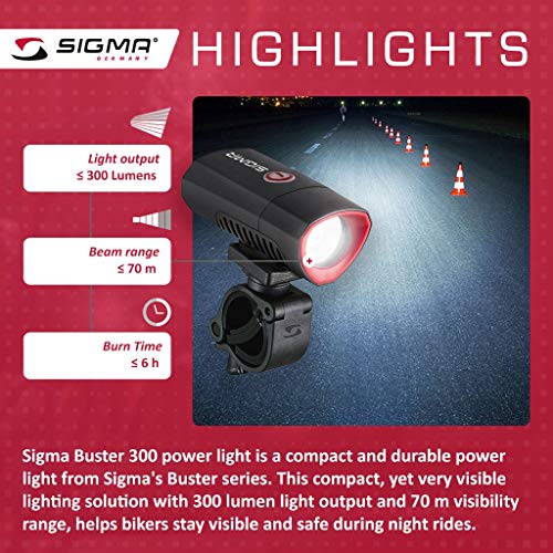 Sigma Sport Sigma 19550 Set Faro Delantero Buster 300 + Nugget II Flash, Negro