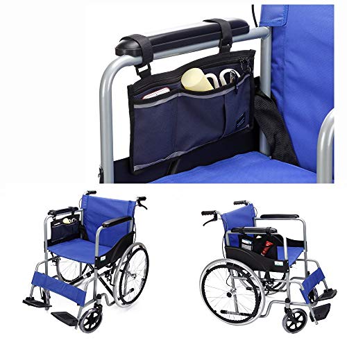 sillas de ruedas Bolsas andadores Silla Bolsillo Scooter eléctrico Bolsa transporte Bolso reposabrazos Organizador lateral Cubierta almacenamiento malla para Barandilla de la cama moto (Azul oscuro)