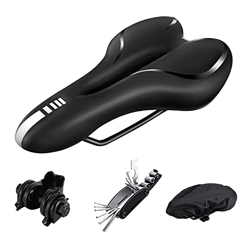 Sillín de Bici de Gel Sillín de Bicicleta Adecuado para Bicicleta de Carretera Sillín Bicicleta Montaña está Equipado con una Funda Impermeable Soportes Herramientas de reparación