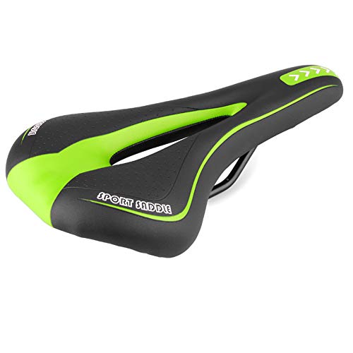 Sillín de Bicicleta de Gel Asiento de Bicicleta Profesional Cómodo y Suave Diseño Ergonómico cojín de Bicicleta de Ciclismo Carretera montaña MTB 27×14cm (Negro+Verde)