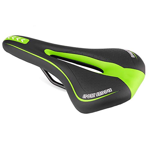 Sillín de Bicicleta de Gel Asiento de Bicicleta Profesional Cómodo y Suave Diseño Ergonómico cojín de Bicicleta de Ciclismo Carretera montaña MTB 27×14cm (Negro+Verde)