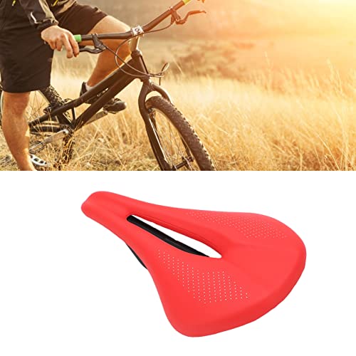 Sillín de Cuero de Fibra de Carbono, Asiento Delantero de Cuero Ultra Ancho Cojín Suave para Bicicleta de Carretera para Bicicleta MTB para Tijas de Sillín con Clip para Tijas de Sillín de(rojo)