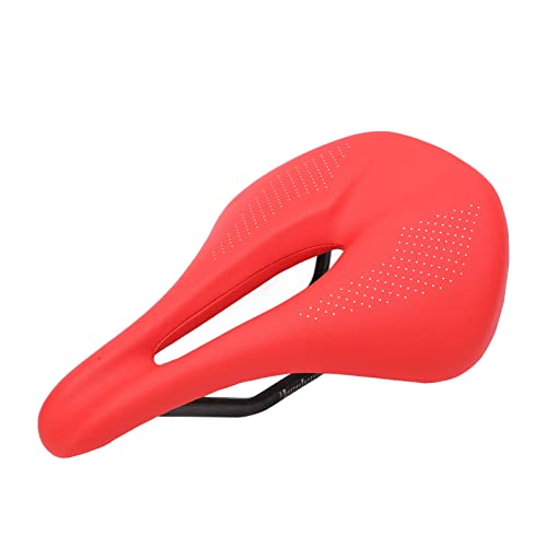 Sillín de Cuero de Fibra de Carbono, Asiento Delantero de Cuero Ultra Ancho Cojín Suave para Bicicleta de Carretera para Bicicleta MTB para Tijas de Sillín con Clip para Tijas de Sillín de(rojo)