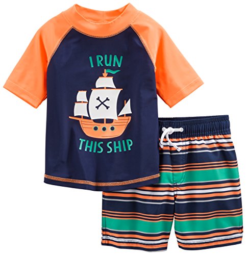 Simple Joys by Carter's traje de baño de 2 piezas para bebés y niños pequeños ,Orange Blue Ship ,5