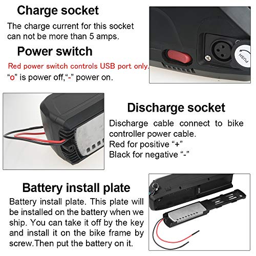 Sinbide 36V/48V Batería de Bicicleta Eléctrica, 10Ah/13Ah/17Ah Ebike Batería de Litio Reemplazada Batería Hailong, con Puerto USB Cargador Cerradura Antirrobo Motor 250-1000W (48V, 17Ah)