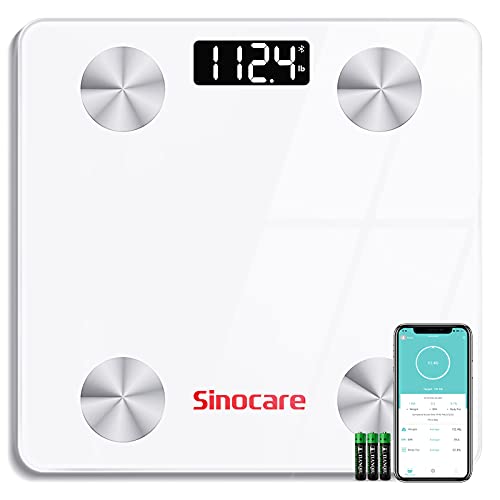 Sinocare Báscula Grasa Corporal Báscula de Baño Wireless Analizar Más de 13 Funciones, Monitores de Composición corporal, Alta Precisión (ST/KG/LB) 180kg/400lbs para Andriod y iOS