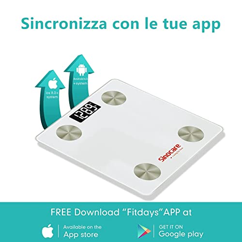 Sinocare Báscula Grasa Corporal Báscula de Baño Wireless Analizar Más de 13 Funciones, Monitores de Composición corporal, Alta Precisión (ST/KG/LB) 180kg/400lbs para Andriod y iOS