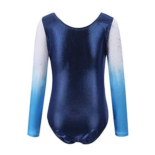 Sinoeem Leotardos de Gimnasia Rítmica para Niños Maillot de Ballet con Gradiente Flash Cuello Redondo Manga Larga/Manga Corta para Niñas de 3-12 Años (Azul - Manga Larga, Tag 12A(11-12 Years))