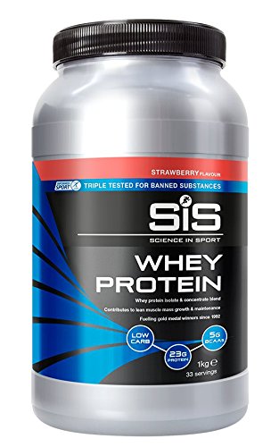 SiS Suero de Proteína en Polvo para Suplemento de Deportistas en Desarrollo de Masa Muscular, Sin Trigo y Sin Gluten, 1 kg (33 Porciones), Fresa