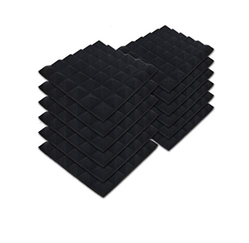 SK Studio Paquete de 12 Insonorizacion Pirámide Espuma Absorcion Aislamiento Acustica Paneles Tratamiento 30x30x2.5cm, Negro